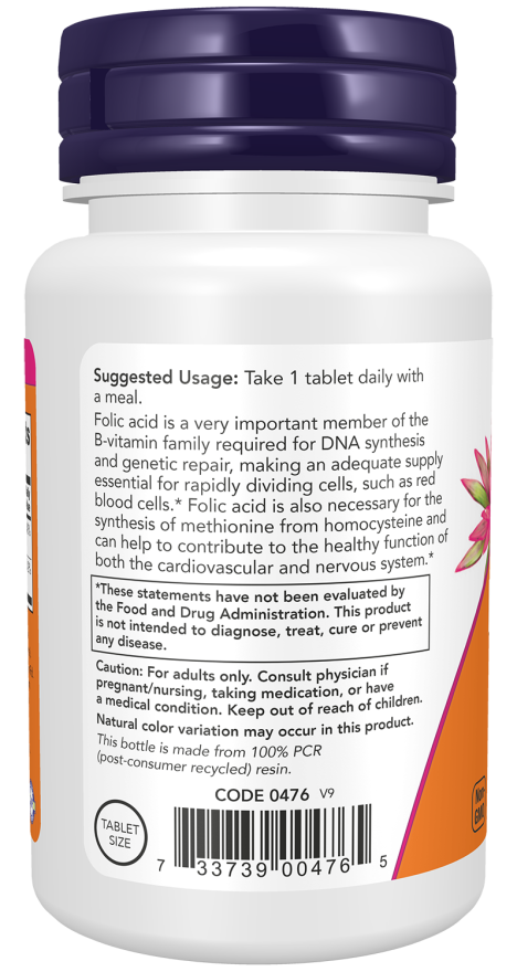 Comprimidos de ácido fólico de 800 mcg con vitamina B-12
