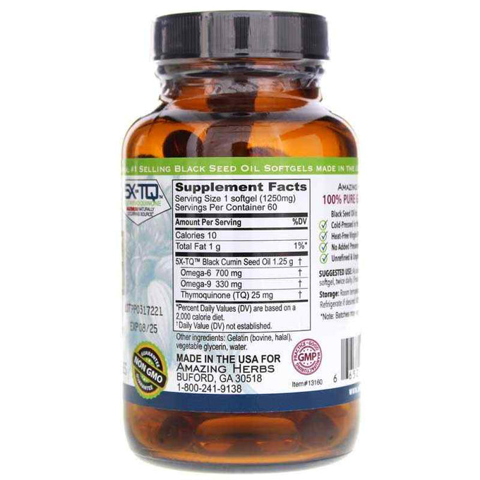 Aceite de semilla negra premium XL en cápsulas blandas de 1250 mg