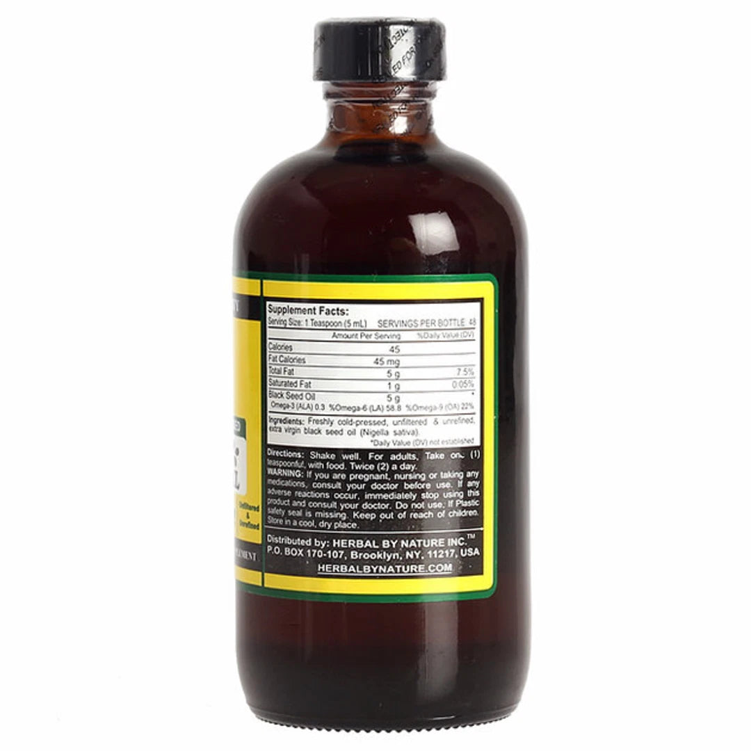 Aceite de semilla negra 8 oz - 100% puro, prensado en frío, comino sin refinar Nigella Sativa HBN