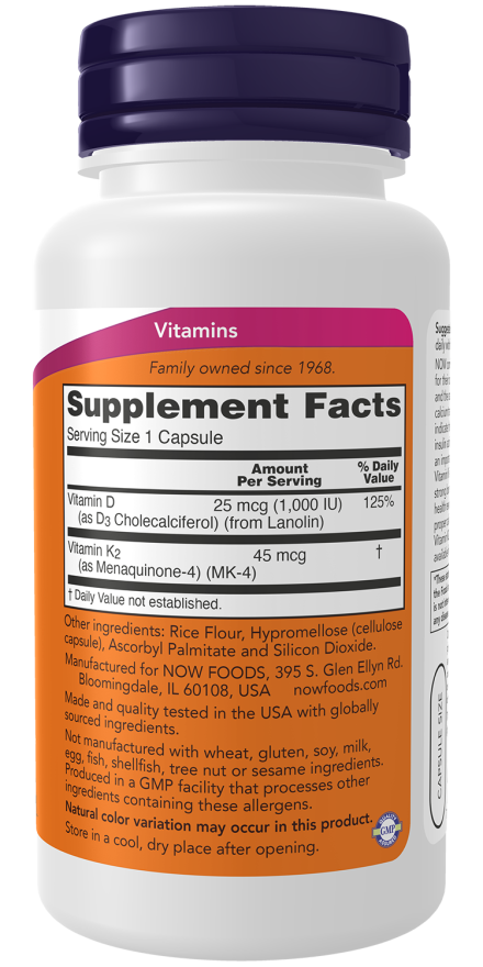 Cápsulas de vitamina D3 y K2