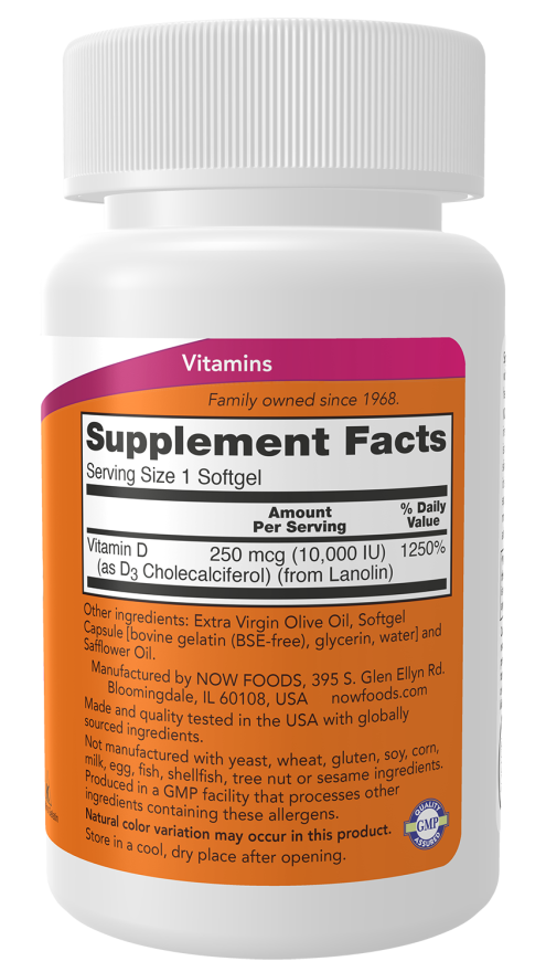 Cápsulas blandas de vitamina D3 de 10 000 UI