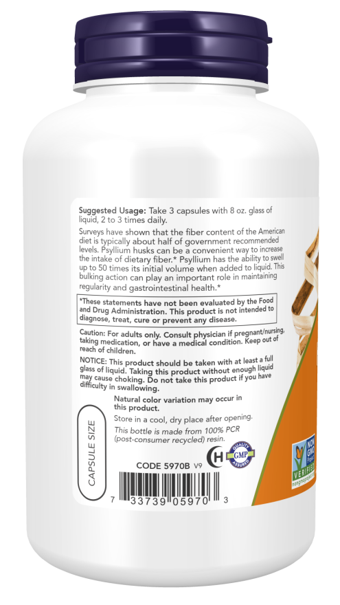 Cápsulas vegetales de cáscara de psyllium de 500 mg