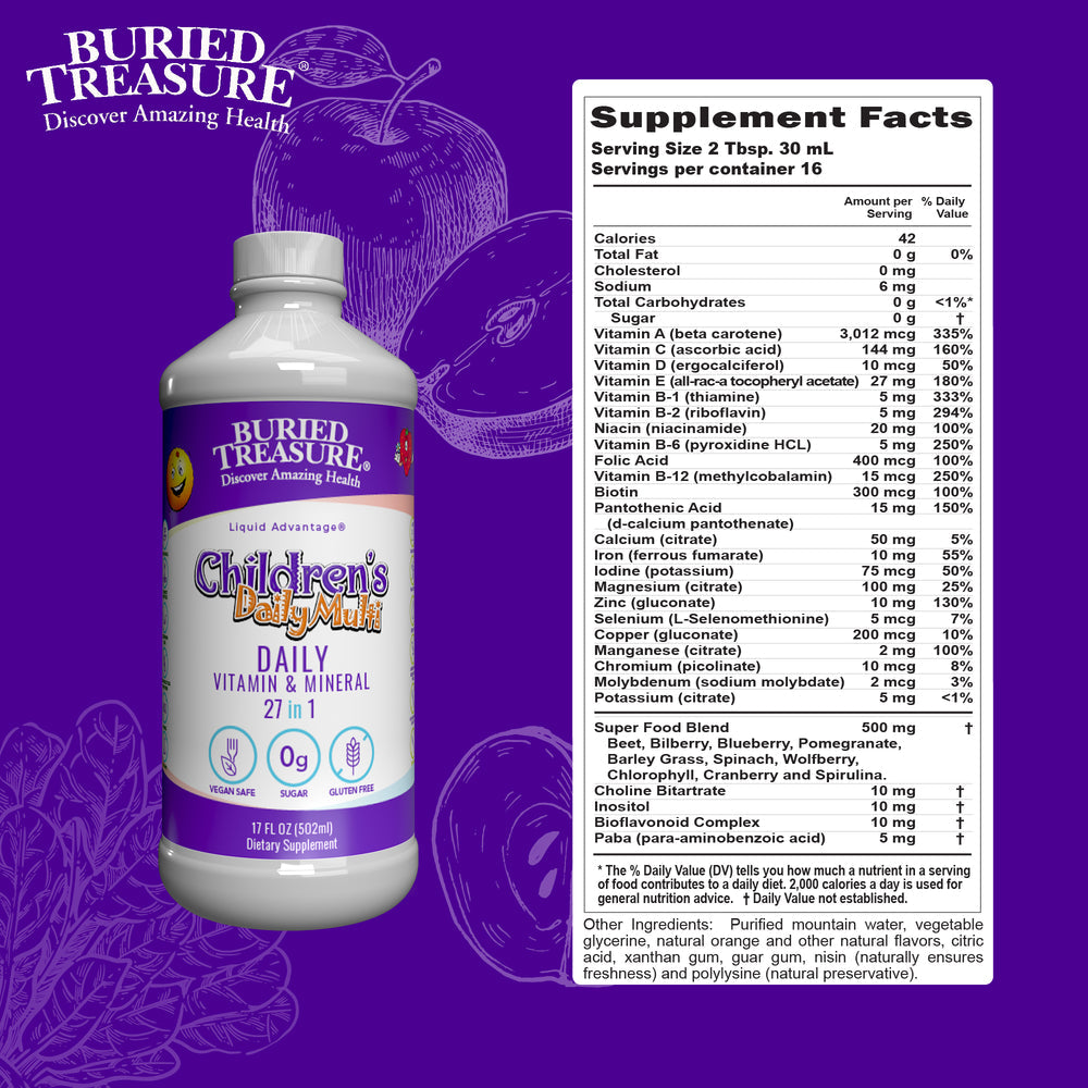 Multivitamínico líquido diario para niños, vitaminas y minerales, sabores naturales a frutas, 16 porciones