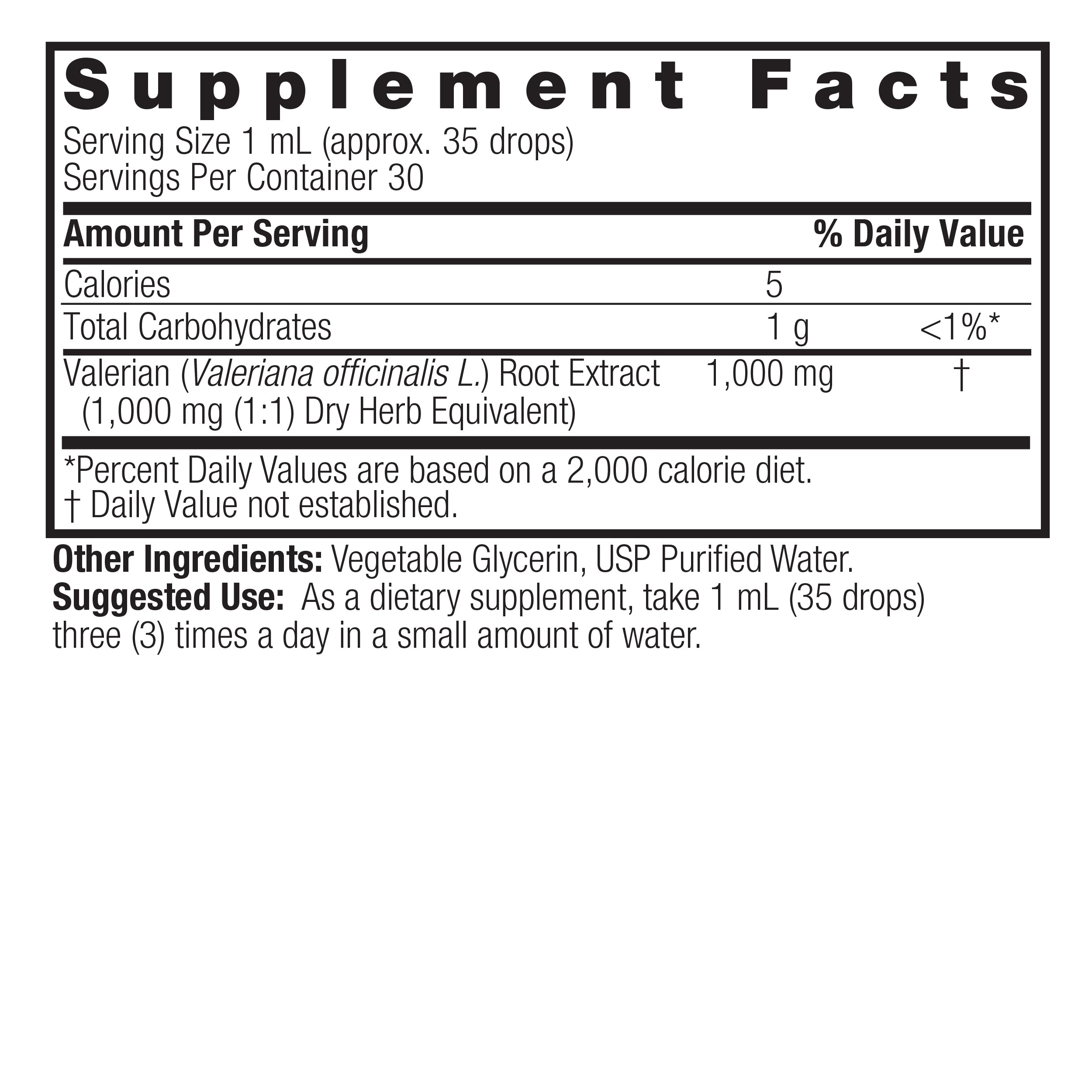 Extracto líquido de raíz de valeriana 1 oz sin alcohol