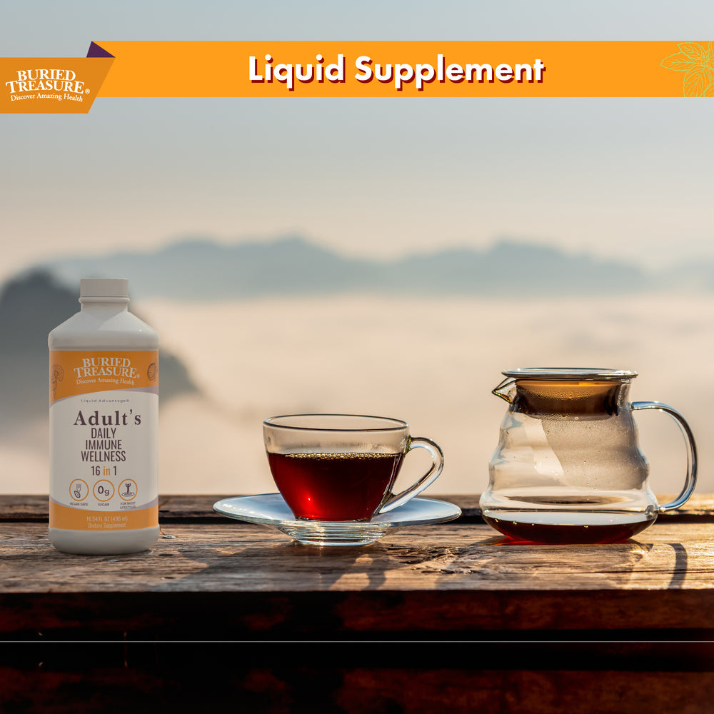 Nutrientes líquidos Buried Treasure® para el bienestar inmunitario diario de adultos: suplemento líquido con vitamina C y antioxidantes