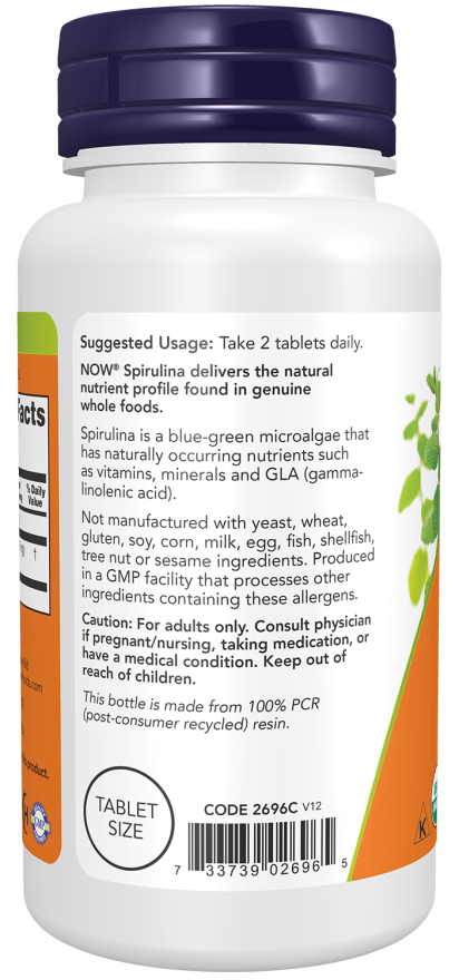 Espirulina orgánica, comprimidos de 500 mg