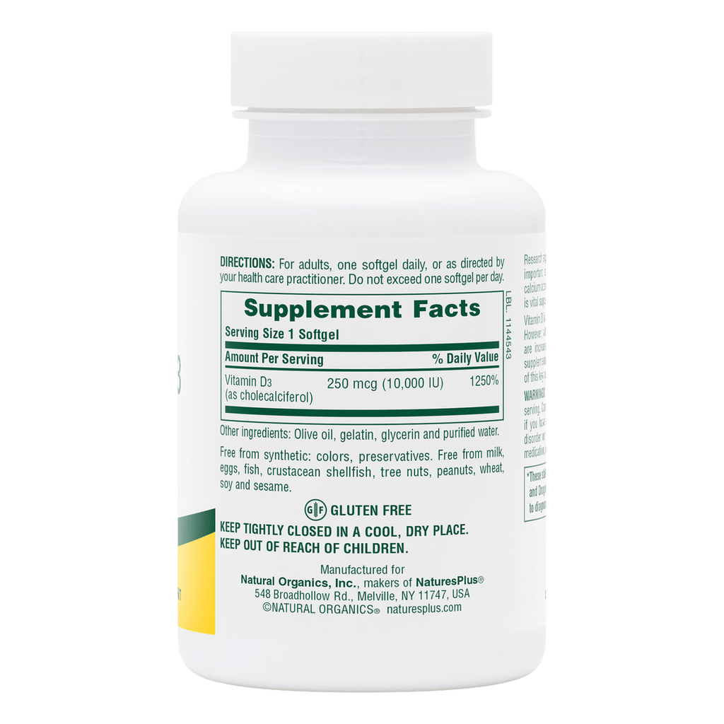 Cápsulas blandas de vitamina D3 de 10 000 UI
60 unidades