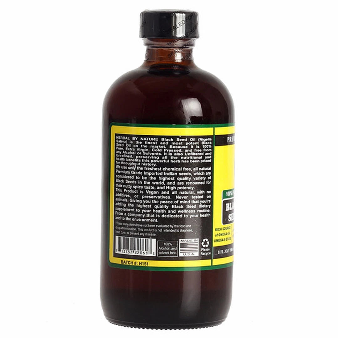 Aceite de semilla negra 8 oz - 100% puro, prensado en frío, comino sin refinar Nigella Sativa HBN