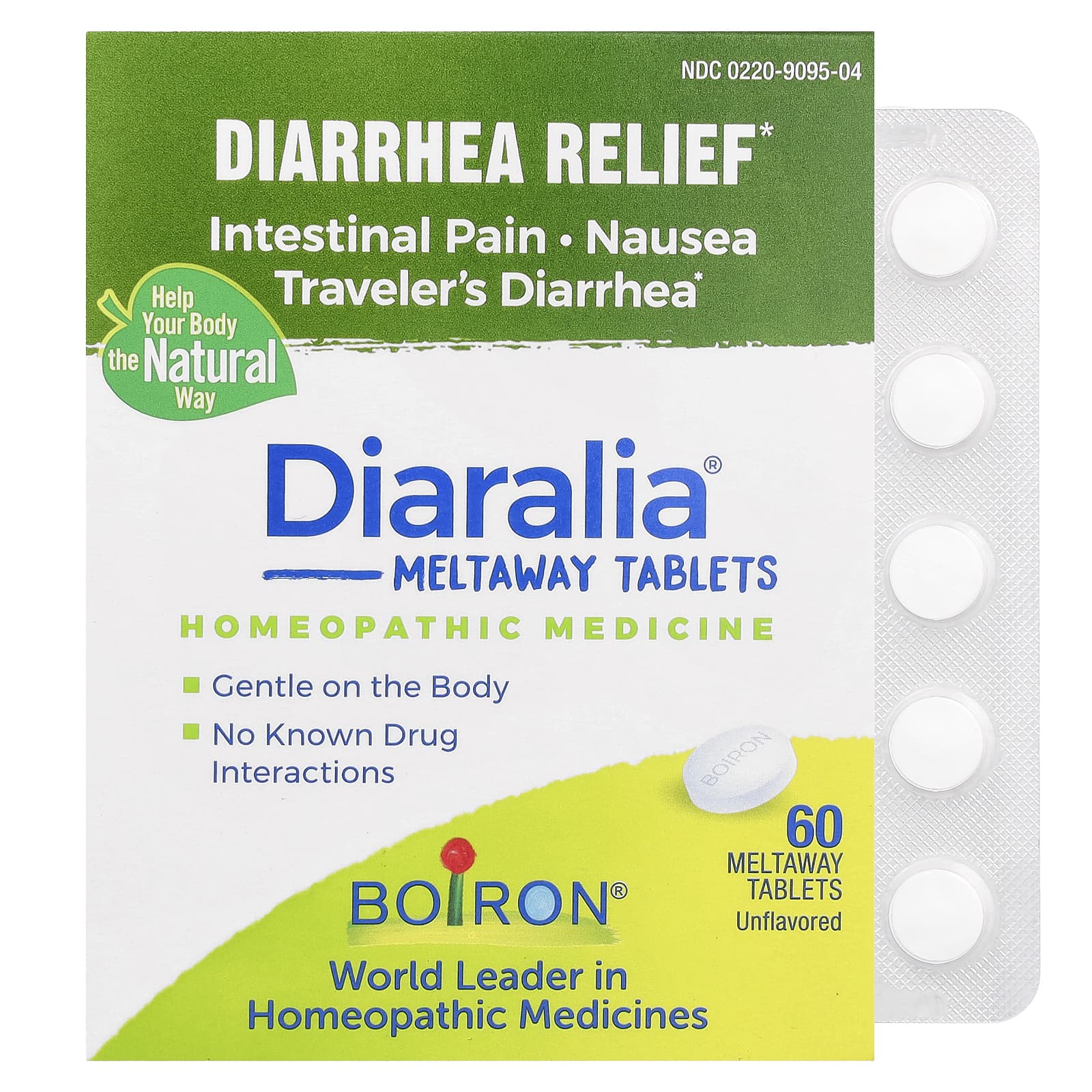 Diaralia®, Alivio de la diarrea, Sin sabor, 60 comprimidos Meltaway