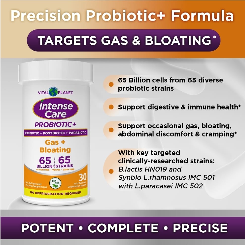 Probiótico para gases e hinchazón Intense Care - Conservable, 30 unidades