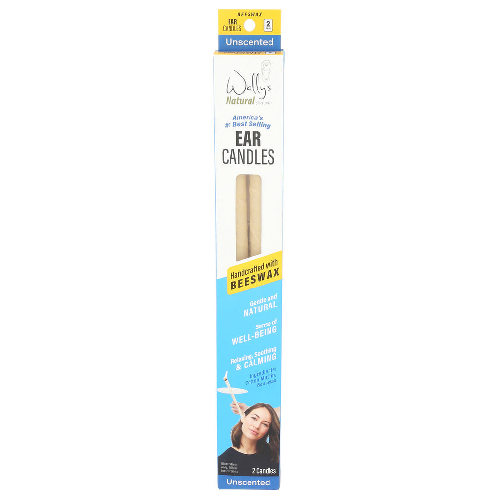 Velas para los oídos naturales de Wally's – Cera de abeja, sin perfume – Paquete de 2