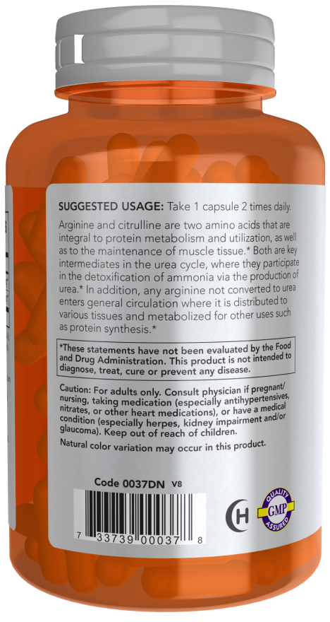 Cápsulas vegetales de arginina y citrulina 500 mg / 250 mg