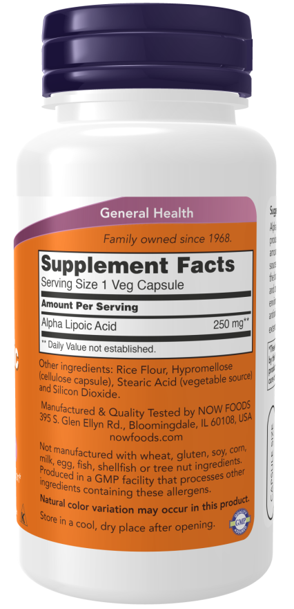 Cápsulas vegetales de ácido alfa lipoico de 250 mg