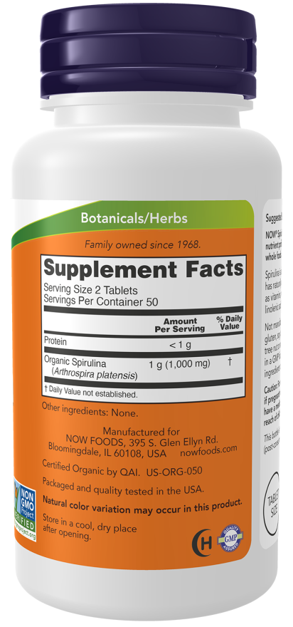 Espirulina orgánica, comprimidos de 500 mg