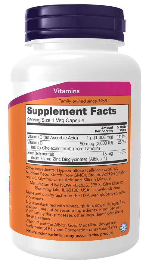 Cápsulas vegetales de zinc y vitamina D-3 C-1000