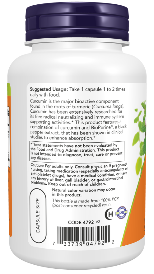Cápsulas vegetales de curcumina de cúrcuma con BioPerine®