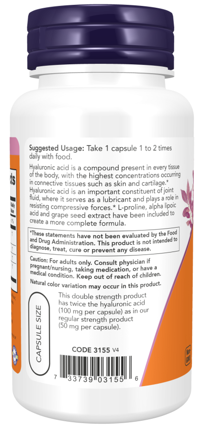 Cápsulas vegetales de ácido hialurónico de doble potencia (100 mg)
