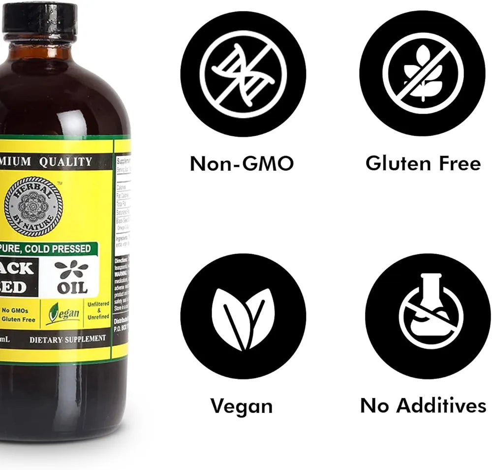 Aceite de semilla negra pura – 100% puro Nigella sativa – prensado en frío – vegano – sin OMG – 16 oz