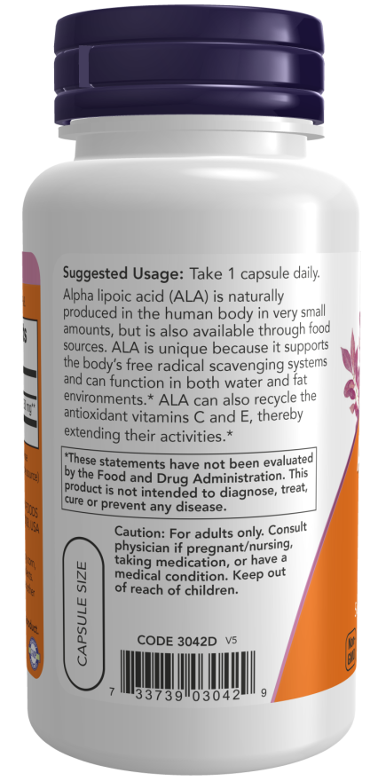 Cápsulas vegetales de ácido alfa lipoico de 250 mg