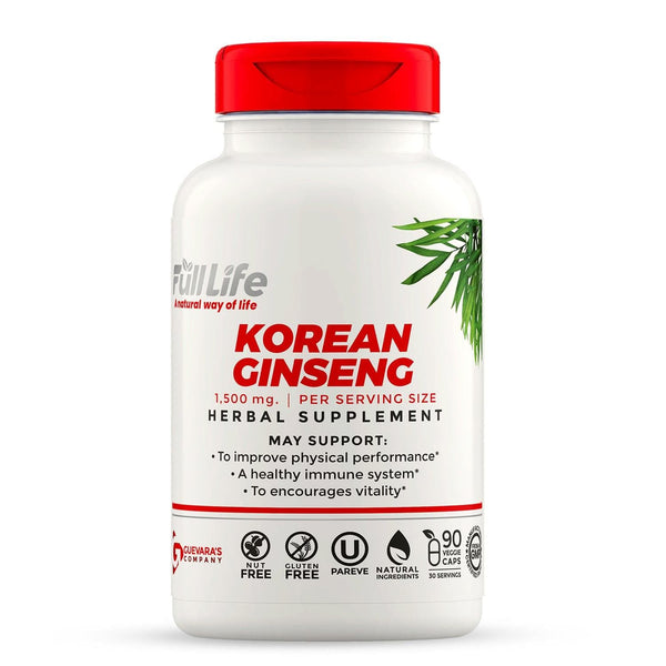 Ginseng coreano - 1500 mg - Favorece la energía, la concentración y la vitalidad. Kosher - 90 cápsulas vegetales.