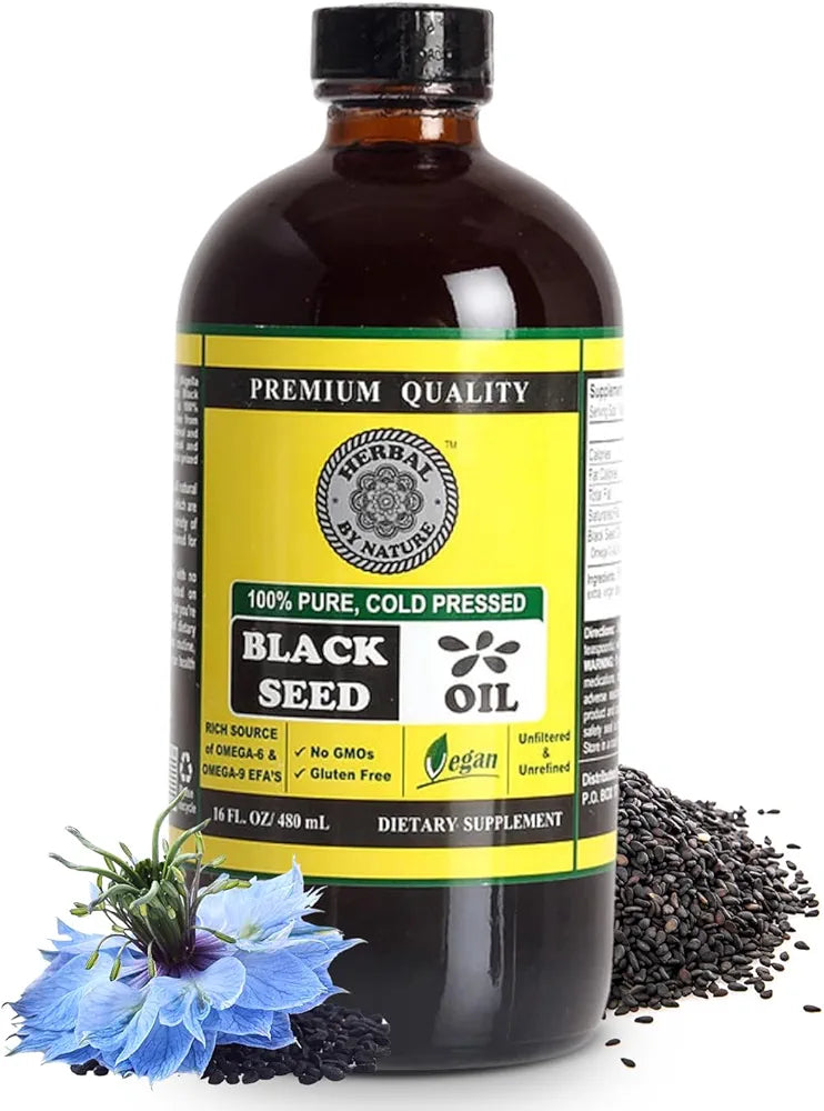 Aceite de semilla negra pura – 100% puro Nigella sativa – prensado en frío – vegano – sin OMG – 16 oz