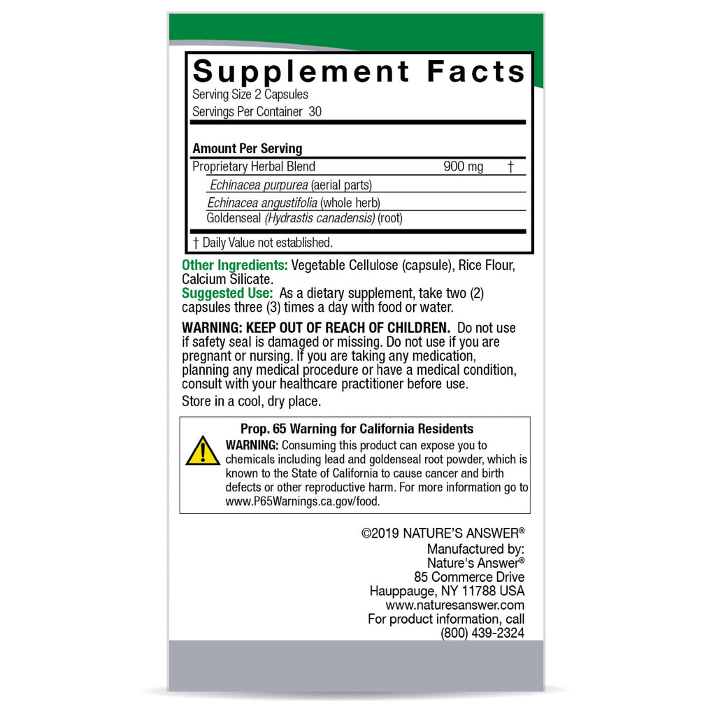 Echinacea and Goldenseal Root 60 Veggie Capsules