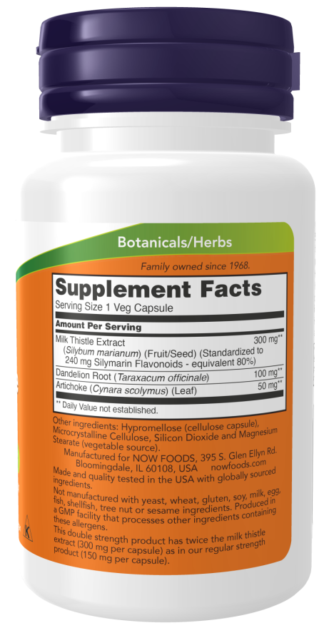 Extracto de cardo mariano, cápsulas vegetales de 300 mg de doble potencia