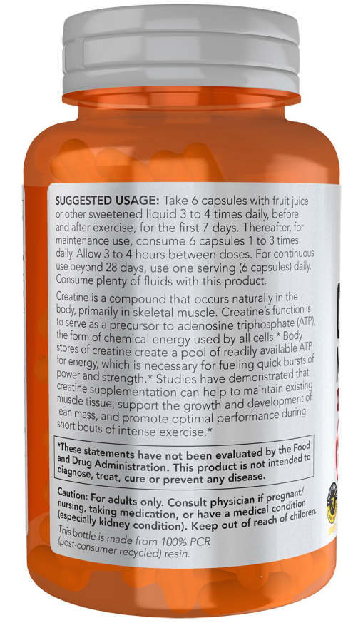 Cápsulas vegetales de monohidrato de creatina de 750 mg