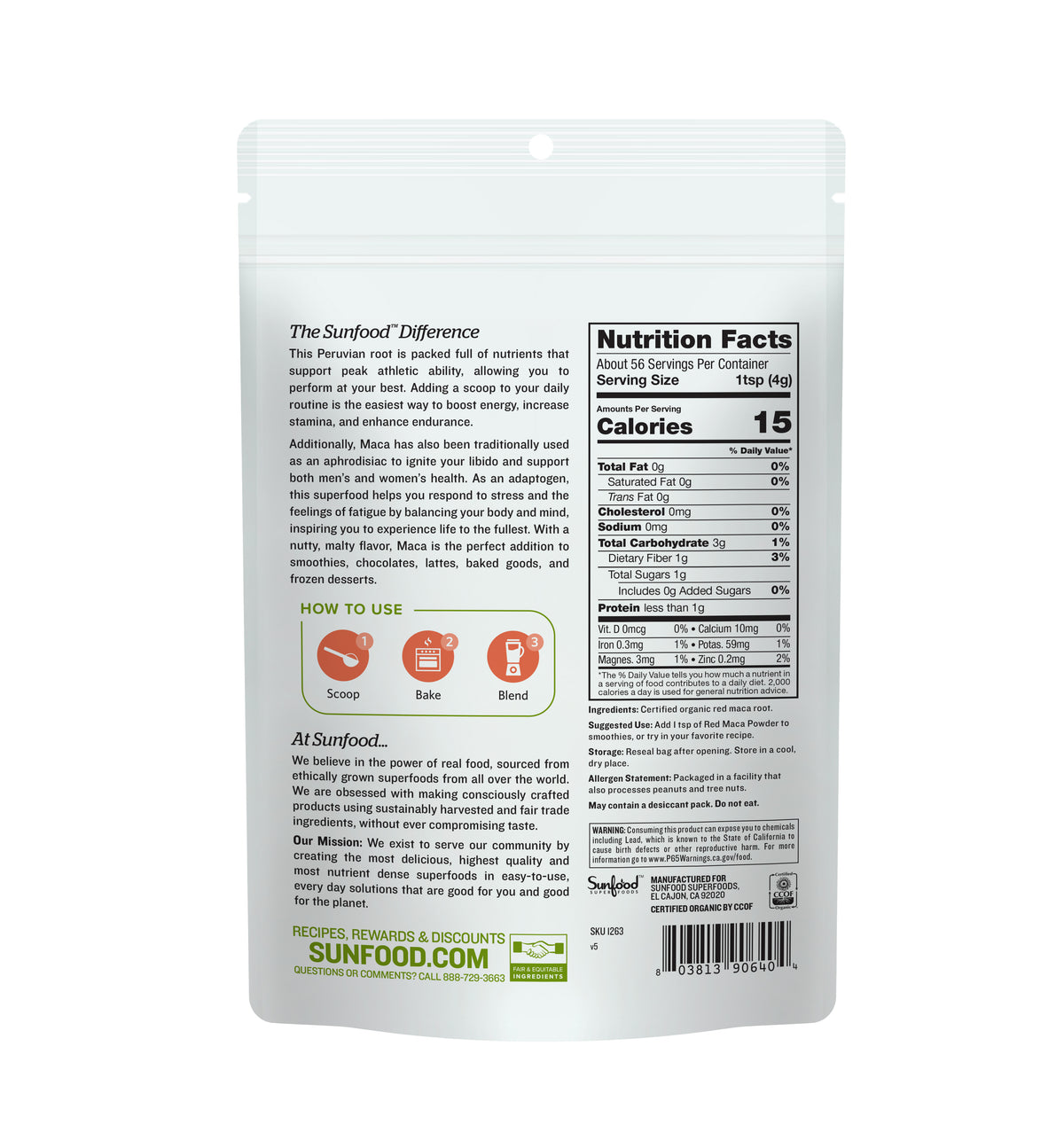 Polvo de maca roja, Orgánico 8 oz