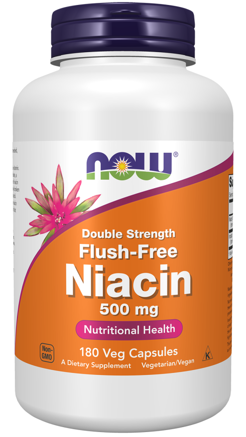Cápsulas vegetales de niacina de 500 mg de doble potencia que evitan el enrojecimiento. (180 Cápsulas)