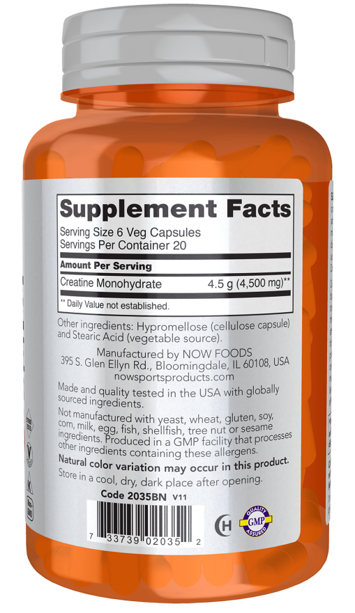 Cápsulas vegetales de monohidrato de creatina de 750 mg