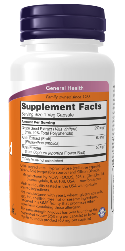 Cápsulas vegetales de semilla de uva extra fuerte de 250 mg