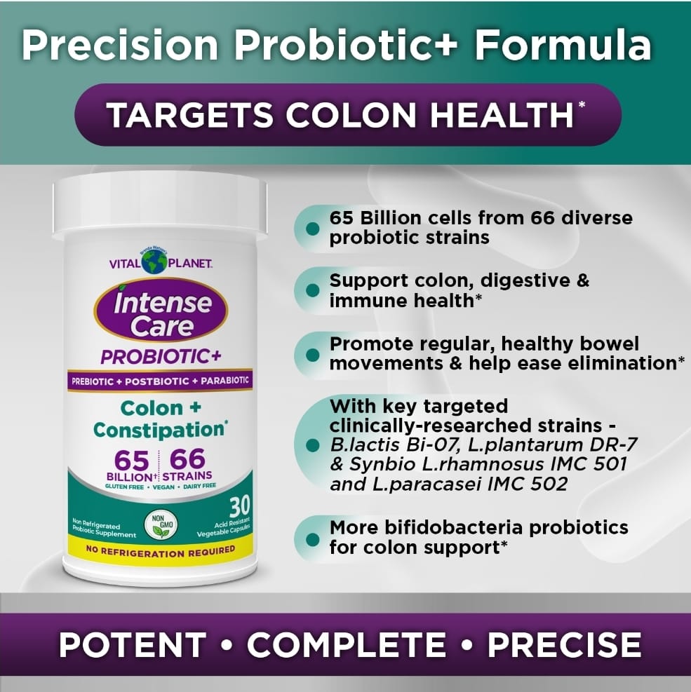 Probióticos Intense Care para el colon y el estreñimiento - Conservables, 30 unidades