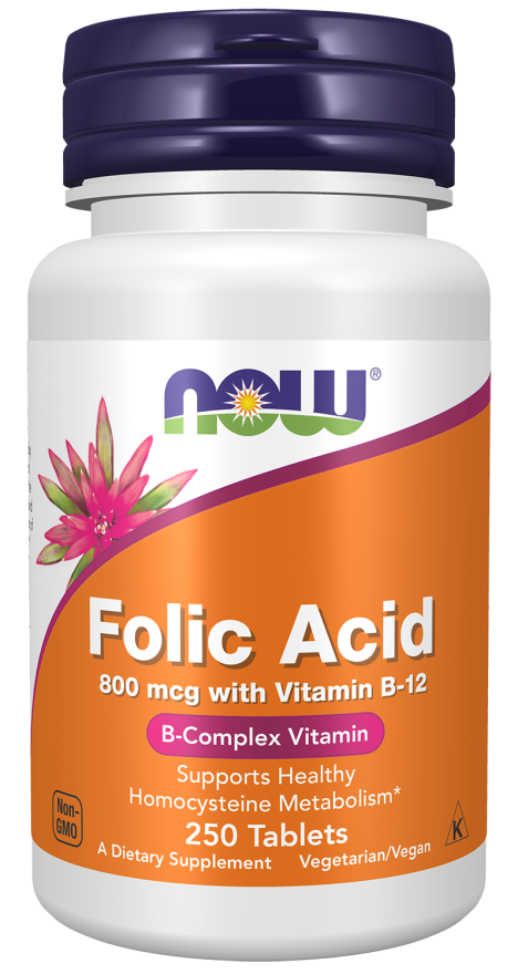Acido fólico de 800 mcg con vitamina B-12 (250 tabletas)