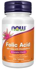 Acido fólico de 800 mcg con vitamina B-12 (250 tabletas)