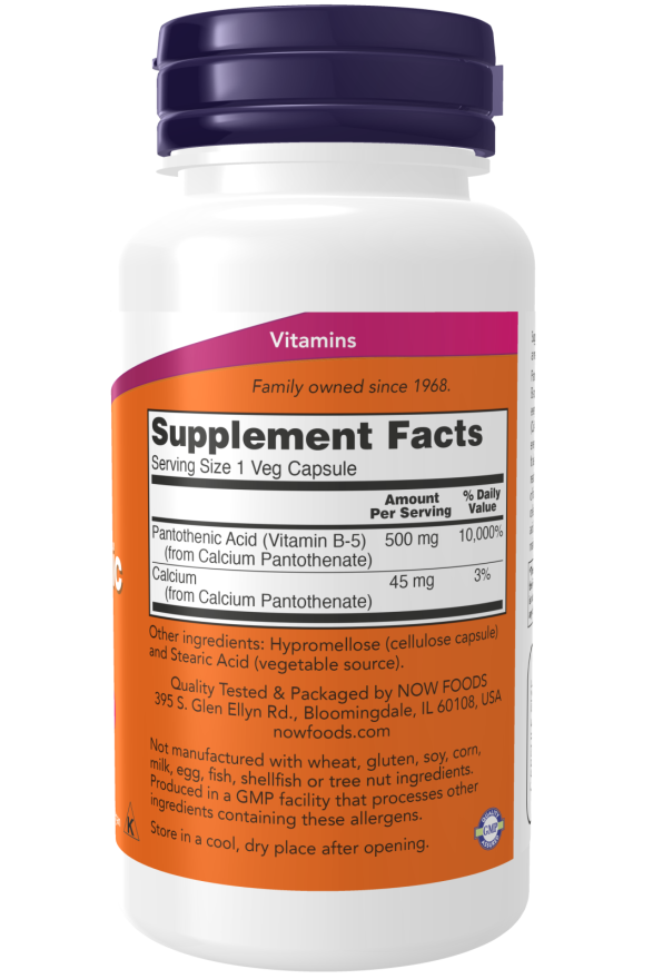 Cápsulas vegetales de ácido pantoténico de 500 mg