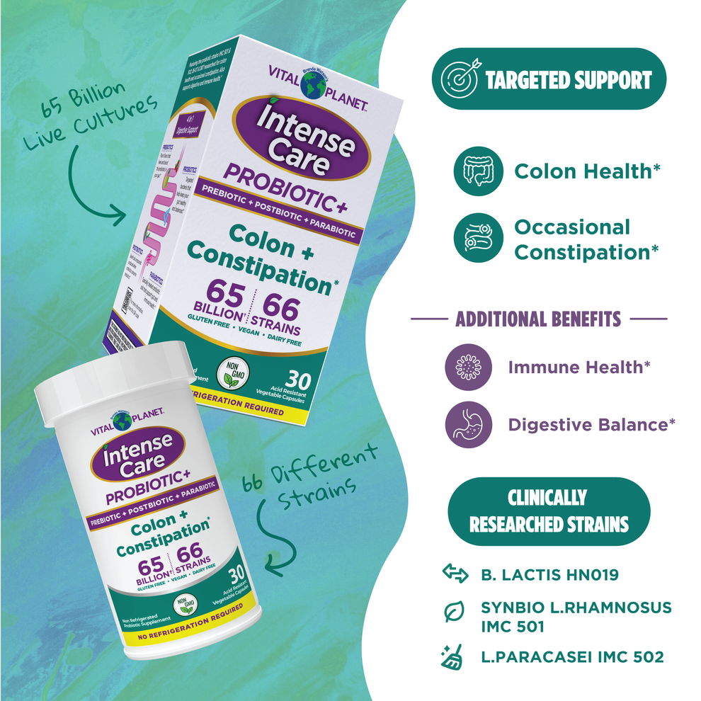 Probióticos Intense Care para el colon y el estreñimiento - Conservables, 30 unidades