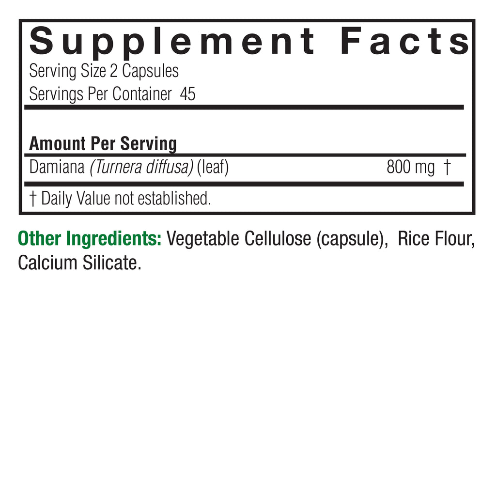 Hojas de damiana 90 cápsulas vegetales
