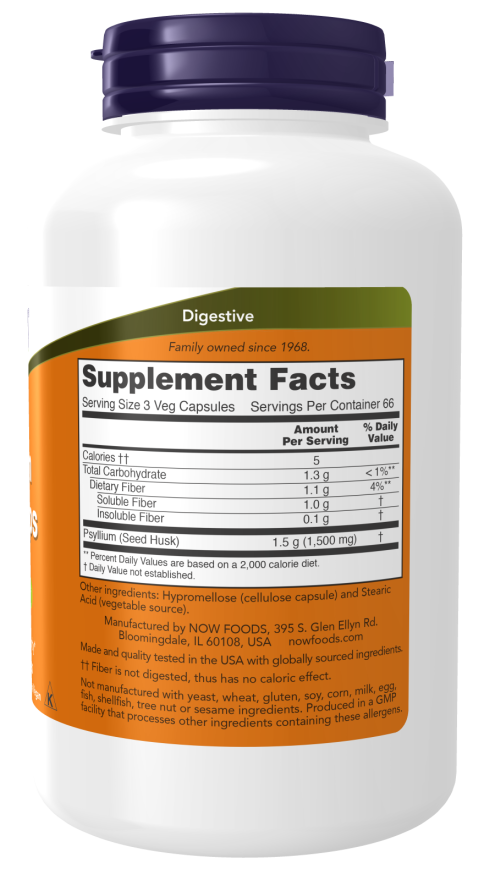 Cápsulas vegetales de cáscara de psyllium de 500 mg