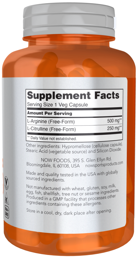 Cápsulas vegetales de arginina y citrulina 500 mg / 250 mg