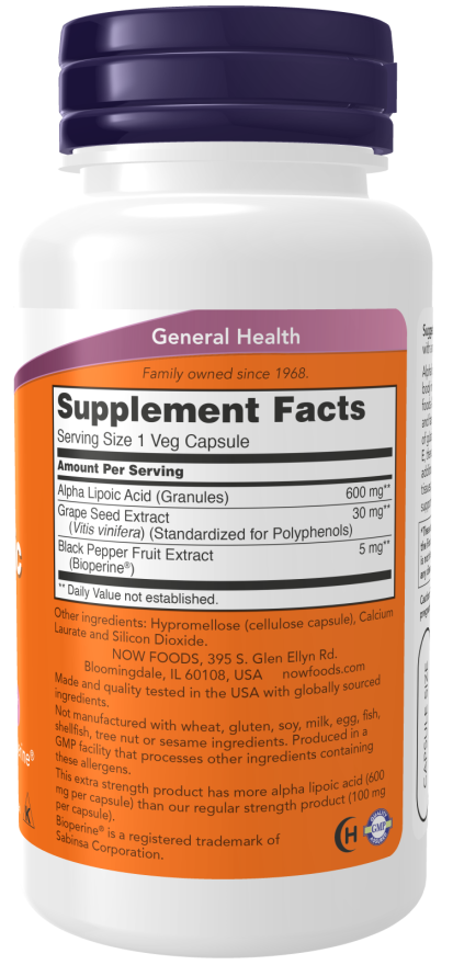 Cápsulas vegetales de ácido alfa lipoico extra fuerte de 600 mg