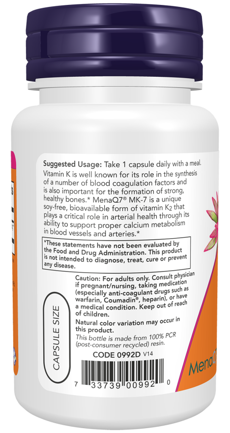 MK-7 Vitamina K2 100 mcg Cápsulas vegetales