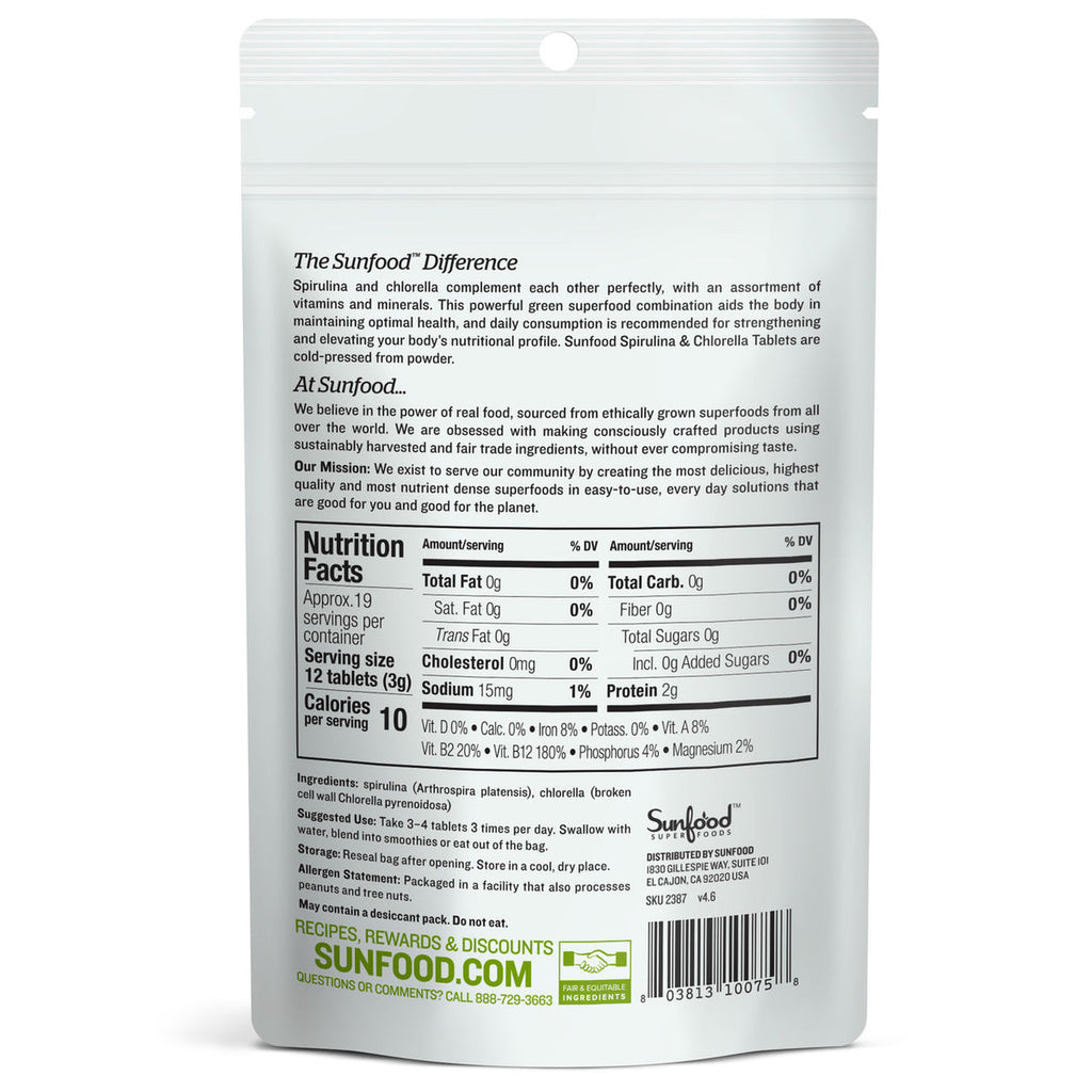 Tabletas de espirulina y clorella, 4 oz