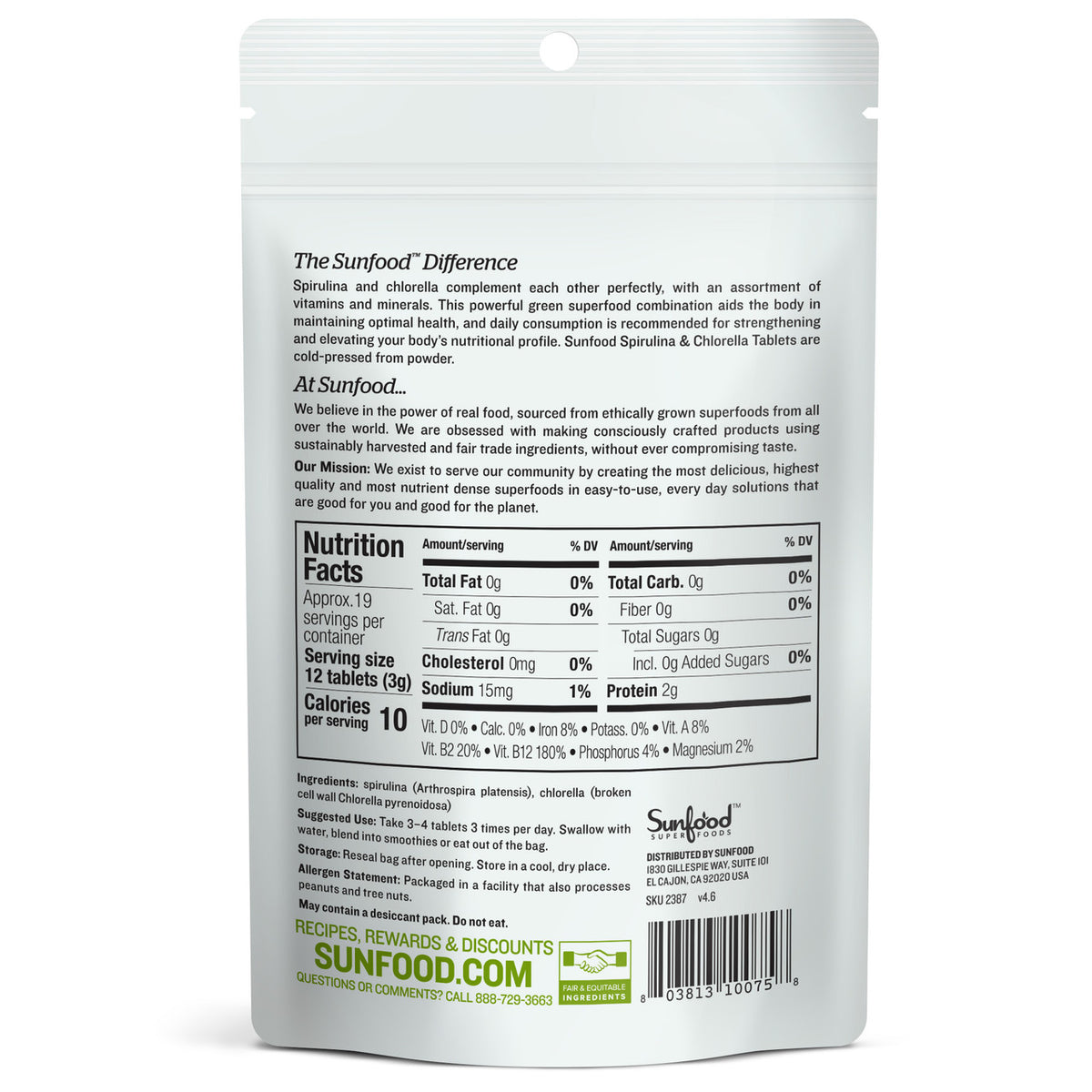 Tabletas de espirulina y clorella, 4 oz