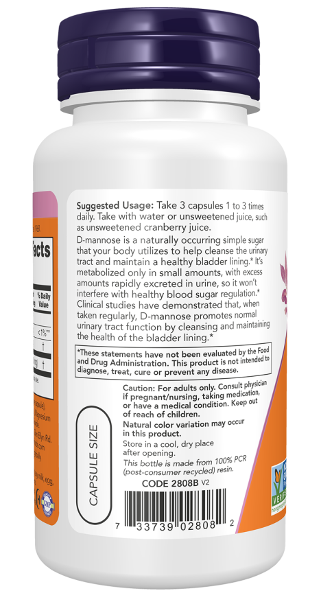 Cápsulas vegetales de D-manosa para el apoyo urinario (500 mg)