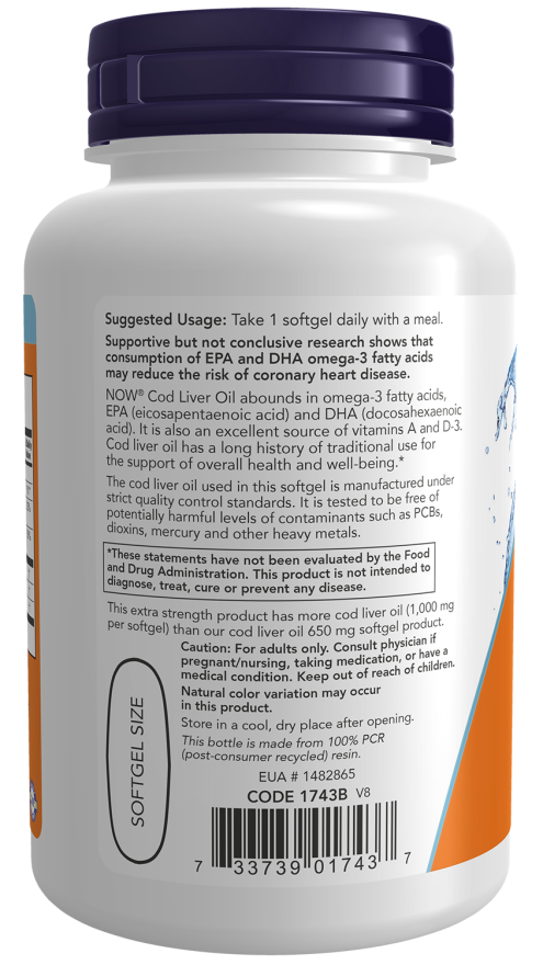 Aceite de hígado de bacalao extra fuerte, cápsulas blandas de 1000 mg