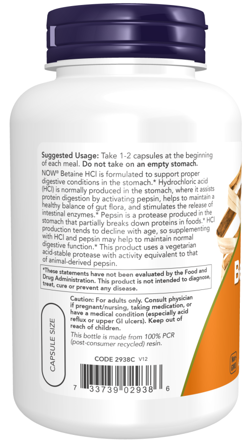 Cápsulas vegetales de clorhidrato de betaína de 648 mg
