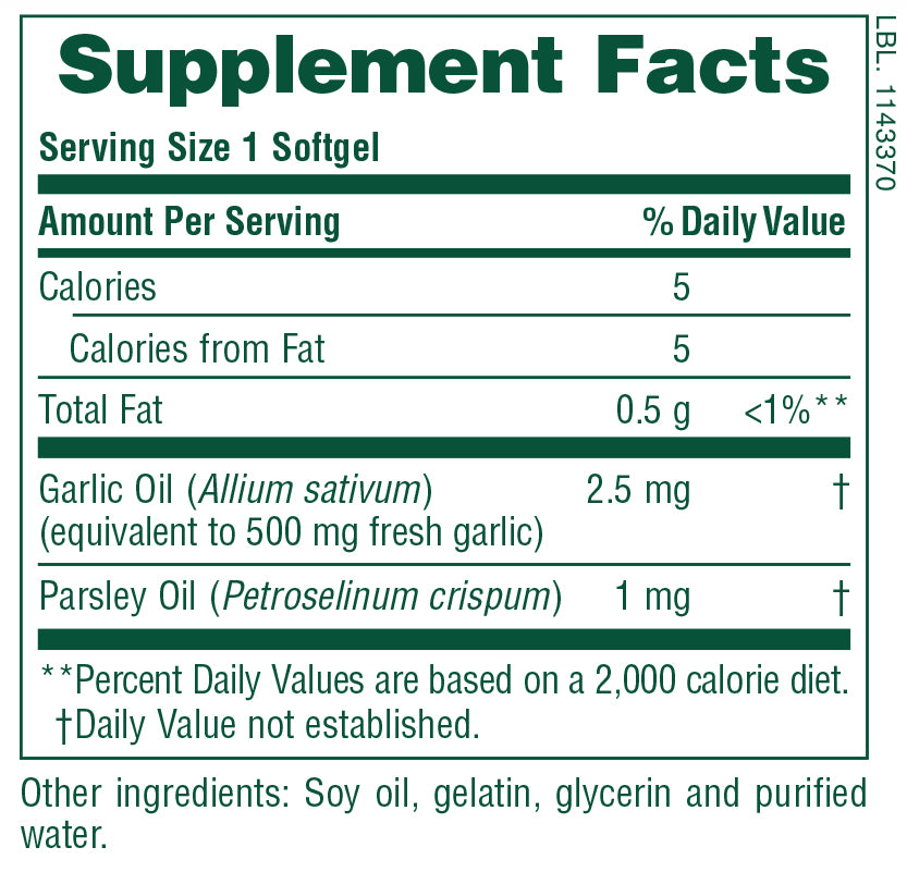 Cápsulas blandas de aceite de ajo y perejil
180 unidades