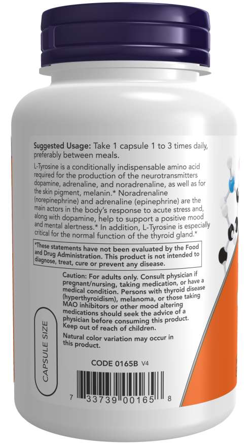 L-tirosina 750 mg, cápsulas vegetales extra fuertes