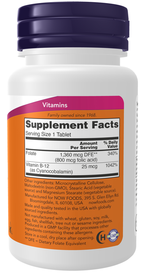 Comprimidos de ácido fólico de 800 mcg con vitamina B-12
